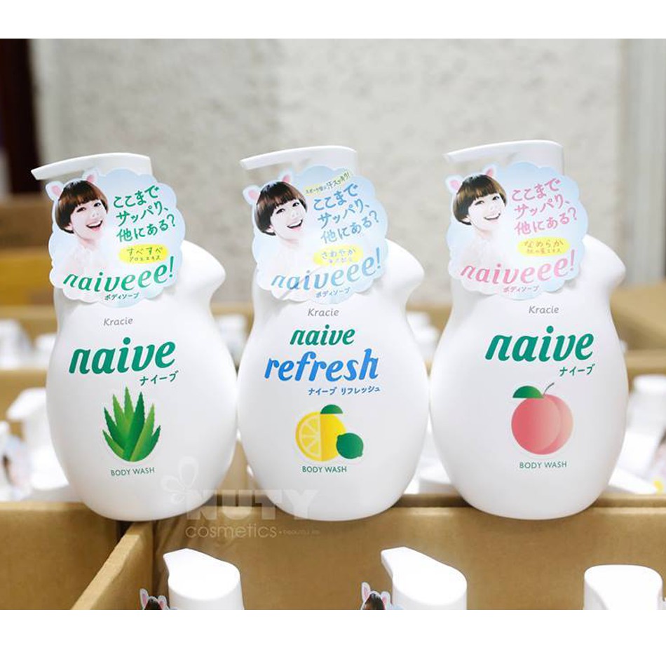 Sữa tắm Kracie Naive Body Wash 530ml của Nhật Bản Giữ ẩm và dưỡng da mềm mại, mịn màng