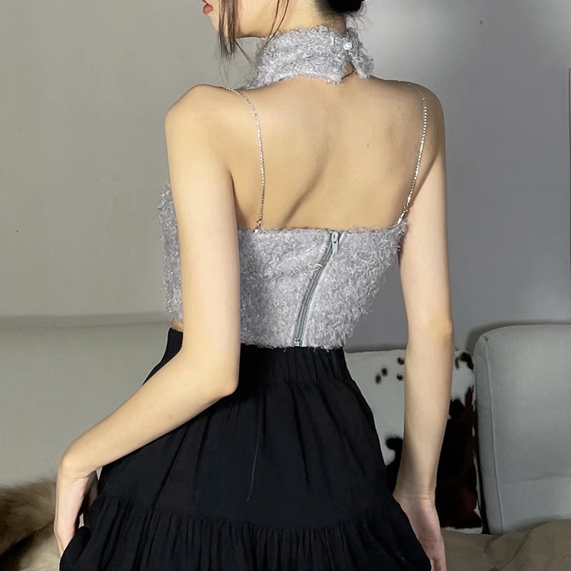 Áo Tank Top Hở Lưng Chất Nhung Phối Khoá Kéo Quyến Rũ