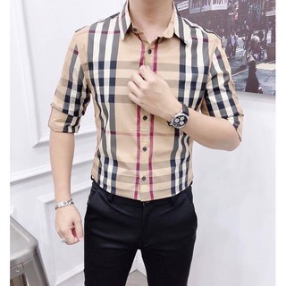 SƠ MI ĐẸP_áo sơ mi nam sọc caro màu be