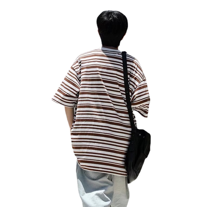 Áo Thun Dáng Rộng Họa Tiết Kẻ Sọc Phong Cách Hip Hop Nhật Bản Thời Trang Mùa Hè Cho Nam size M-2XL