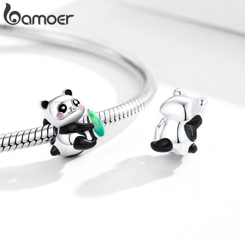 Hạt Làm Trang Sức DIY Bamoer SCC1832 Làm Từ Bạc Thật 925 Hình Chú Gấu Trúc Phong Cách Trung Hoa