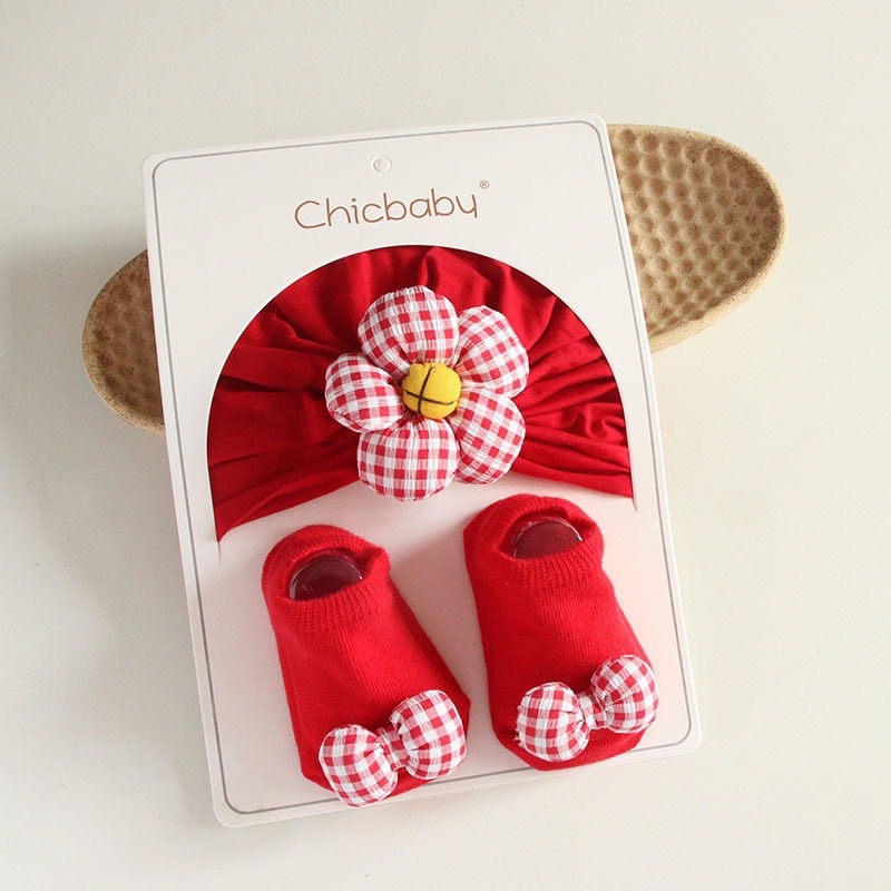 Set nón Turban và tất cho bé trai, bé gái, sơ sinh 4-10kg. Turban Chicbaby. Stella shop