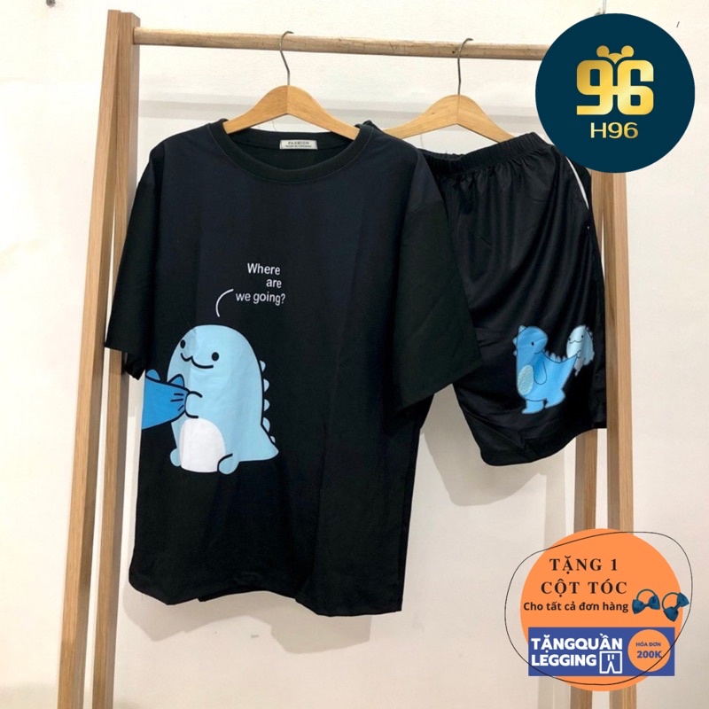 Set đồ bộ hoạt hình KHỦNG LONG ĐEN  đồ bộ mặc nhà unisex nam nữ