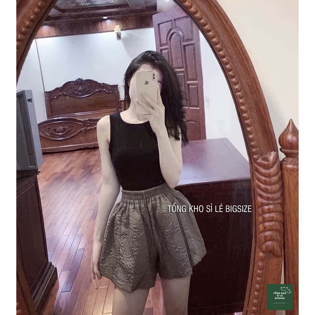 [Bigsize] Quần short nữ bigsze dập hoa 3D xốp phồng form rộng thoải mái