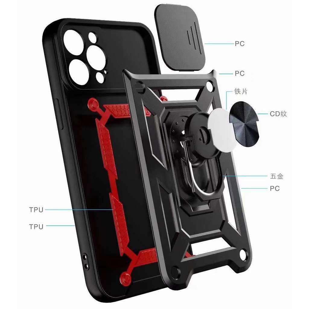 Ốp điện thoại chống rơi dạng nắp trượt bảo vệ camera có giá đỡ thích hợp cho Iphone 11 12 13 pro max