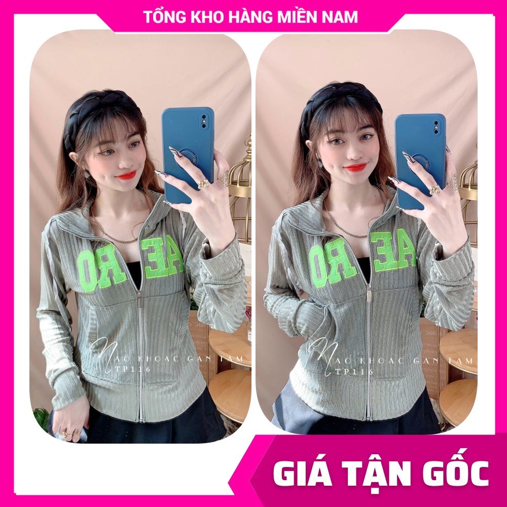 Áo khoác chống nắng có nón cho nữ chất thun gân mềm mát co giãn lên phom ôm dáng thêu chữ dễ thương TP116