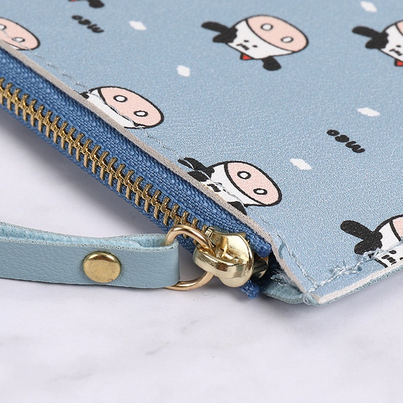 Ví Nhỏ Siêu Mỏng Đựng Tiền Xu Họa Tiết Bò Sữa Dễ Thương Có Khóa Kéo Cho Nữ Gylx083