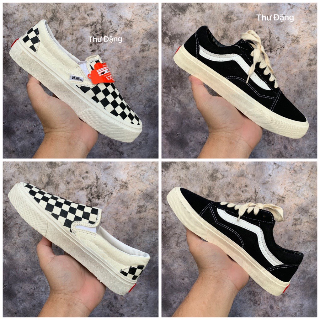 Giày Vans đen vault và Van lười caro chữ các màu Hot trend thể thao sneaker