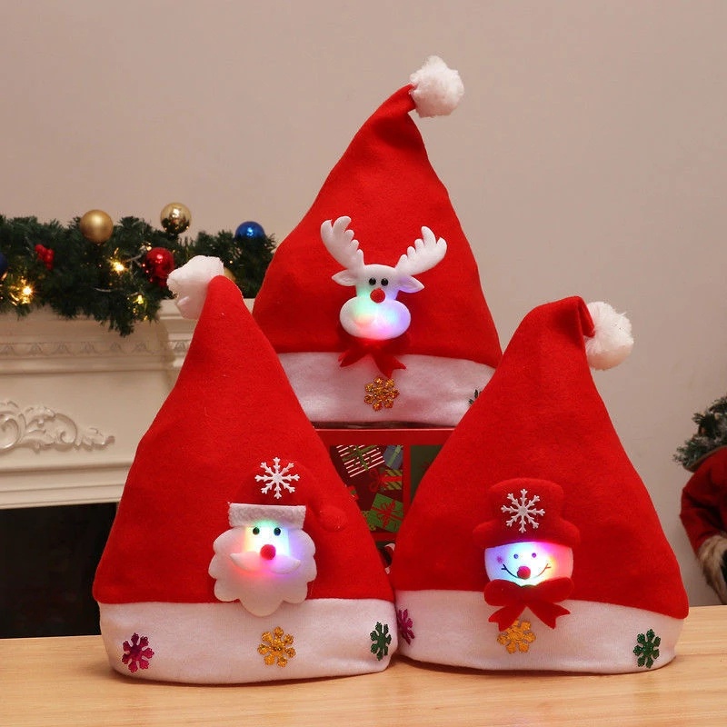 Nón Giáng Sinh Có Đèn LED Hình Người Tuyết &amp; Ông Già Noel Trang Trí Sáng Tạo