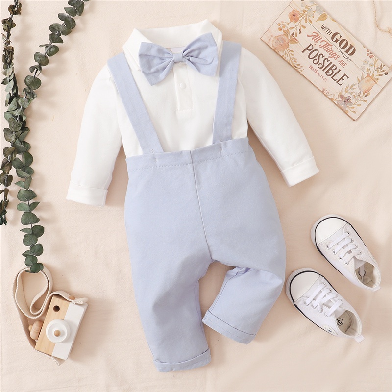 Set áo liền quần+quần yếm Mikrdoo tay dài mặc đi tiệc cho trẻ sơ sinh/trẻ tập đi