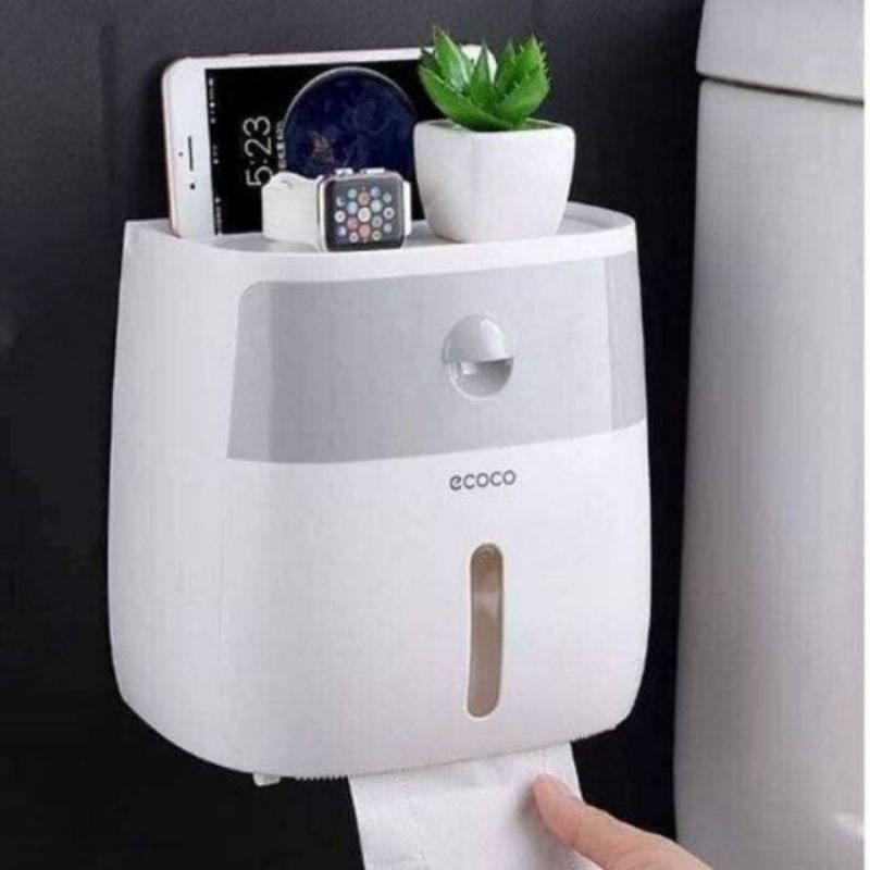 Hộp treo đựng giấy vệ sinh dán tường chống nước có khay để đồ Ecoco