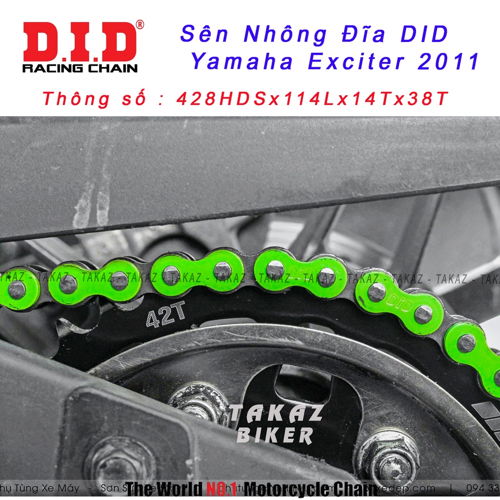 B2  Sên nhông dĩa DID Exciter135 - 2011 Xe 5 số Sên Xanh Lá HDS 10 ly Thái Lan 100%
