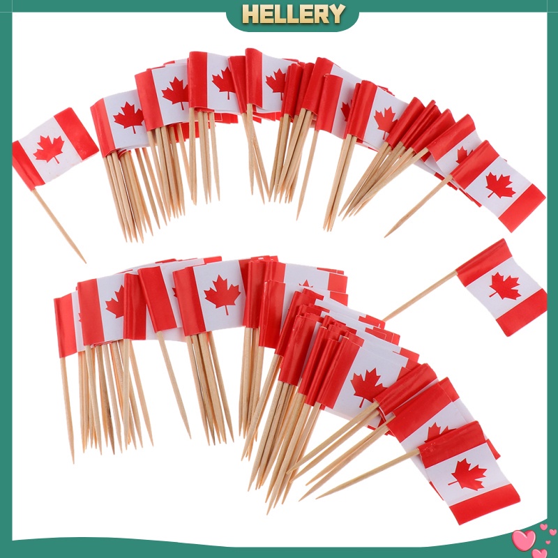 Set 100 Tăm Xỉa Răng Trang Trí Bánh Kem Hình Lá Cờ Canada