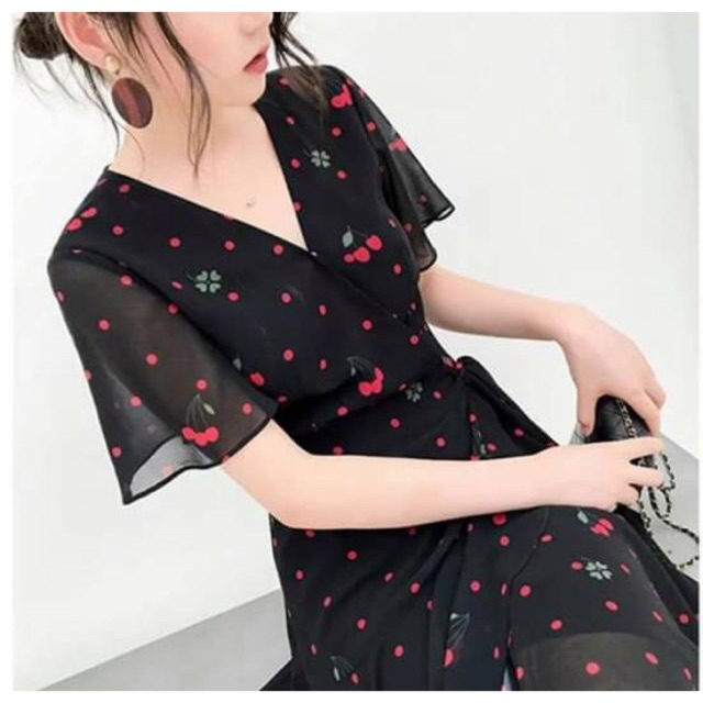 Đầm cherry đắp tà buộc eo (ảnh thật ở cuối) | BigBuy360 - bigbuy360.vn
