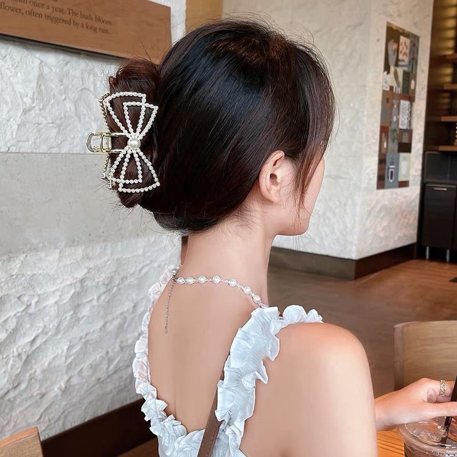 Giá Đỡ Kẹp Tóc Đuôi Ngựa Bằng Hợp Kim Đính Đá Và Ngọc Trai Kiểu Hàn Quốc Cho Nữ