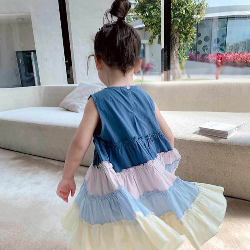 Đầm công chúa cổ tròn màu sắc cầu vồng thay đổi theo nhiệt độ đáng yêu cho bé gái