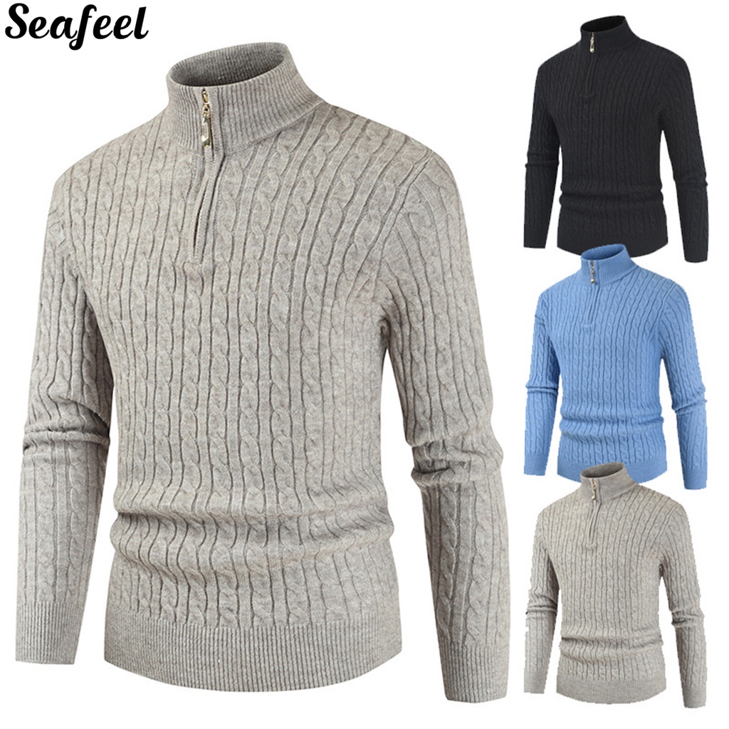 Áo sweater cổ đứng phối khóa kéo thời trang mùa đông cho nam