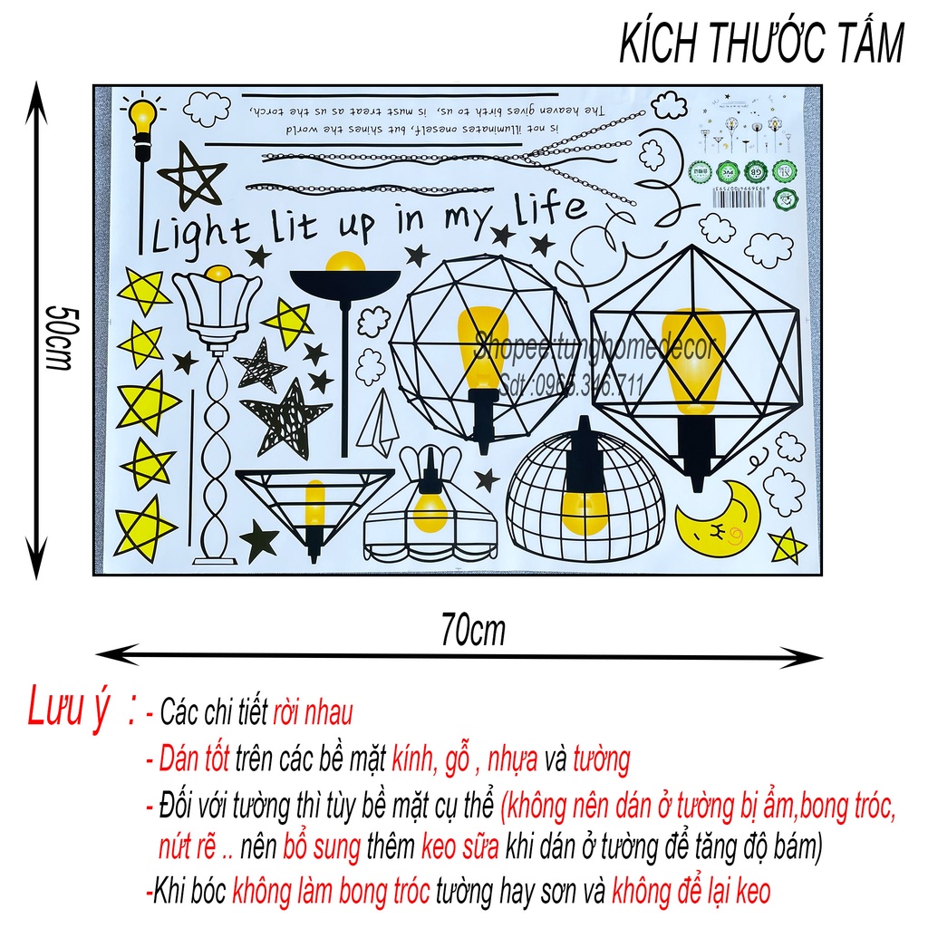 Decal dán tường hàn quốc trang trí phòng ngủ TUNG DECOR XL7230 Đèn Trang Trí 1