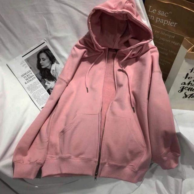 ÁO HOODIE ZIP UNISEX PINK - HOODIE DÂY KÉO DÁNG RỘNG MÀU HỒNG RUÔC BIGSIZE M L XL XXL | BigBuy360 - bigbuy360.vn