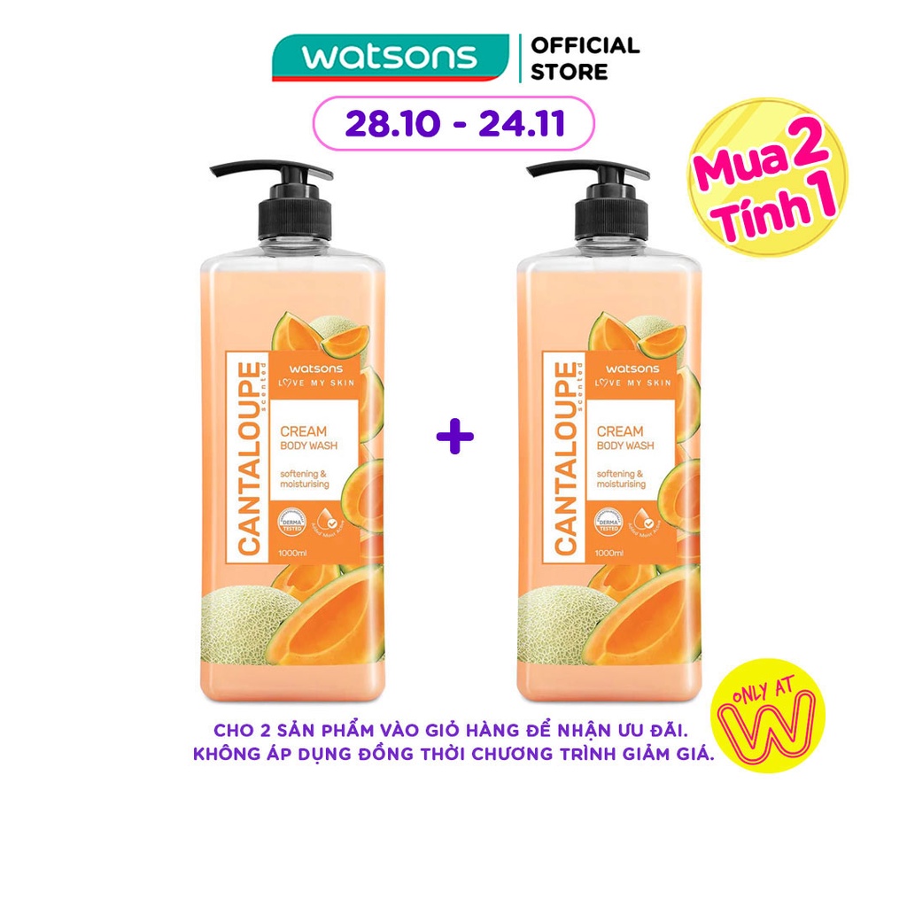 Kem Tắm Watsons Love My Skin Cantaloupe Scented Cream Body Wash Dưa Lưới Thơm Mát 1000ml