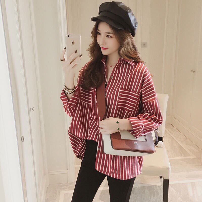 SƠ MI FORM RỘNG SỌC 2 TÚI XINH XẮN, DẠO PHỐ.