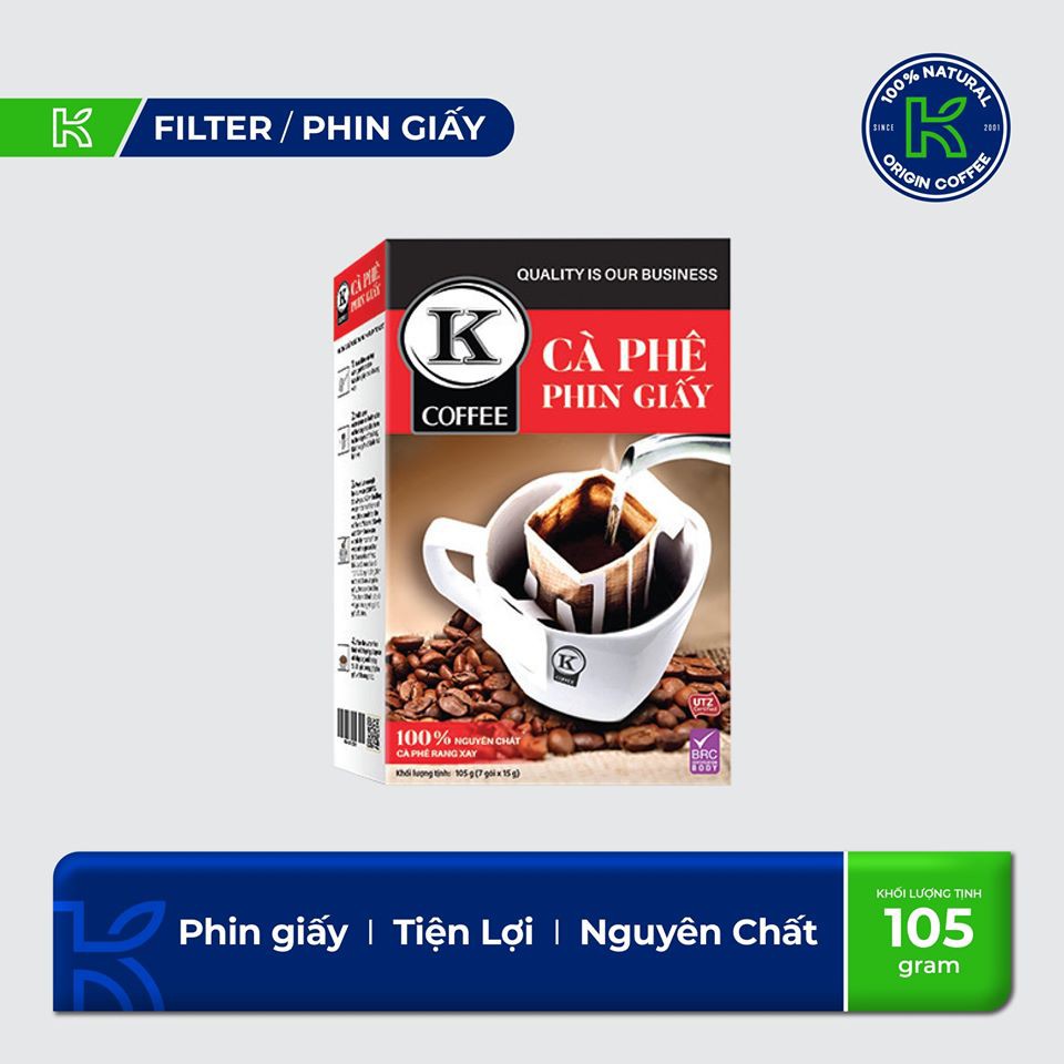 Cà phê phin giấy K Coffee Filter 105g - Cà phê nguyên chất - Vị tự nhiên