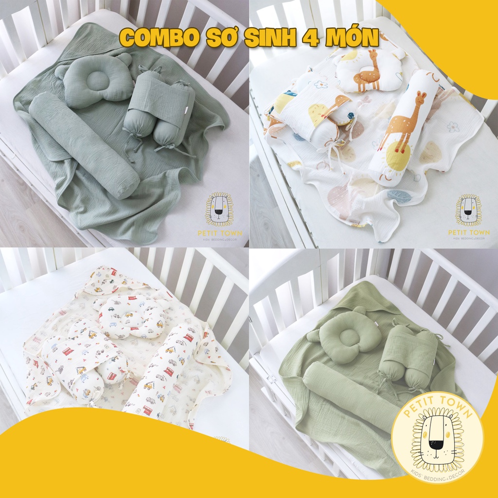 Combo set gối sơ sinh 4 món Petit Town cho bé trai