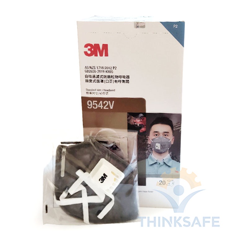 Khẩu trang có van 3M Thinksafe, thiết kế 3d, không đau tai, màu đen đẹp, vải kháng khuẩn, dùng cho y tế, bụi mịn - 9542V
