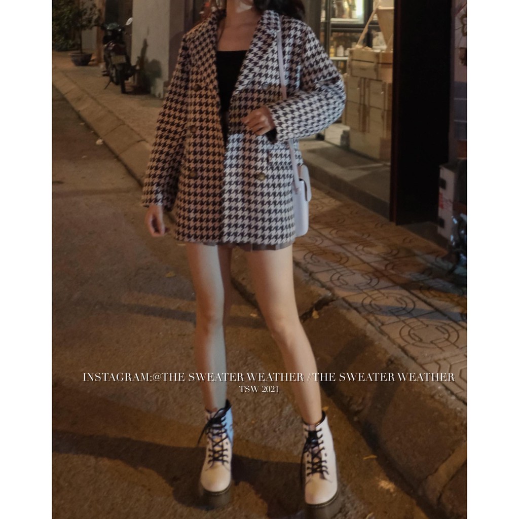 (Ảnh thật) Áo khoác dạ kẻ ziczac chần phao oversize the.sweaterweather TSW | BigBuy360 - bigbuy360.vn