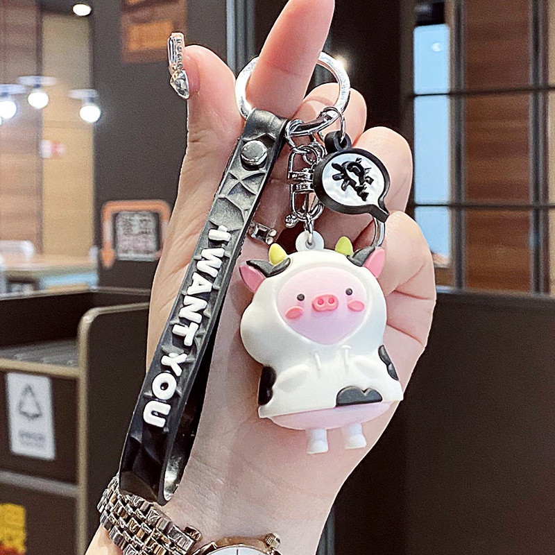 Móc Chìa Khóa Sáng Tạo Áo Mưa Hình Thú Cưng Heo Con Dễ Thương