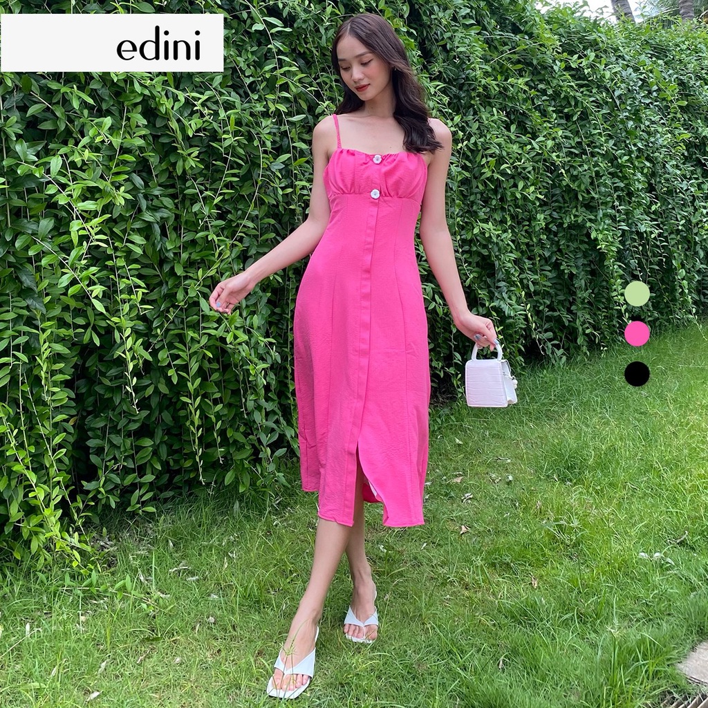 Đầm Hai Dây Dún Ngực Đính Nút Cách Điệu - EDINI - D1466