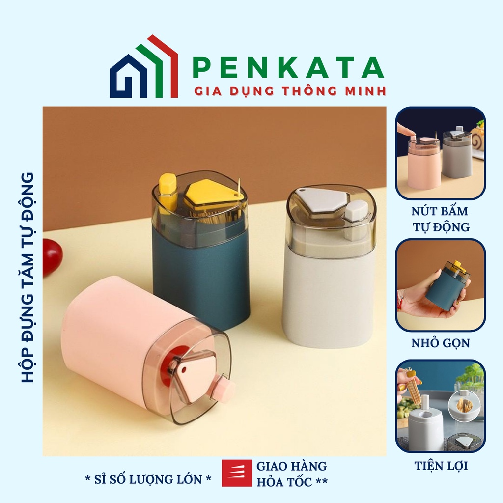 Hộp đựng tăm, lọ đựng tăm thông minh có nút bấm tự động PENKATA 15LDT
