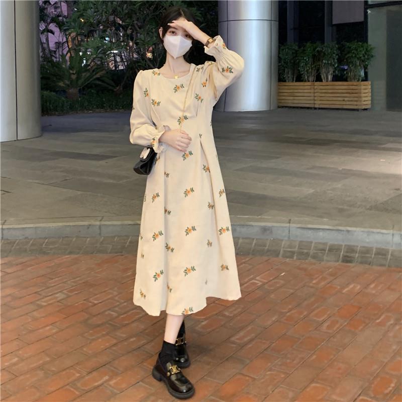 Đầm dài tay họa tiết in hoa cao cấp thời trang dành cho nữ
