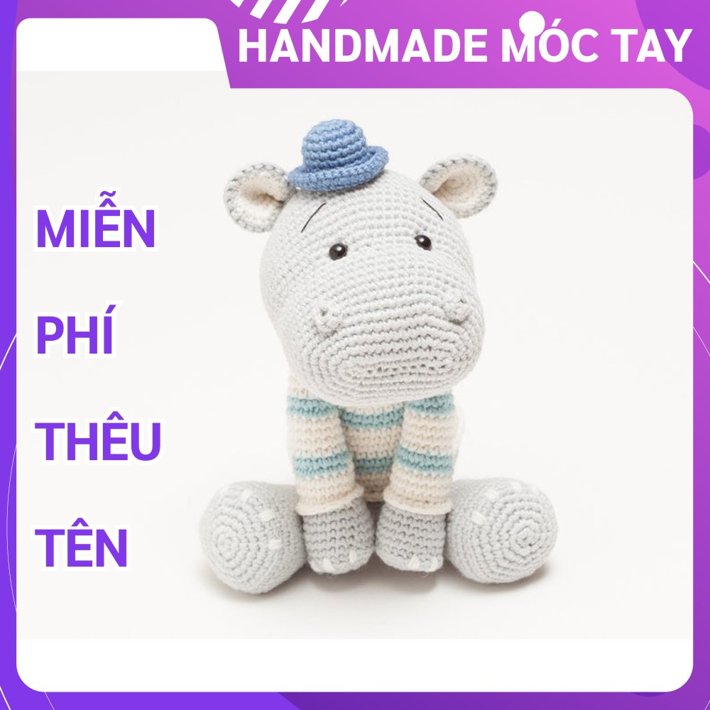 Thú bông móc len Hà mã FIONA cao cấp Coco Kids, đồ chơi thú bông len cao cấp và an toàn