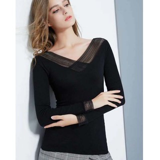 Áo giữ nhiệt nữ pha ren màu đen giữ ấm cơ thể mùa đông - ao giu nhiet nu
