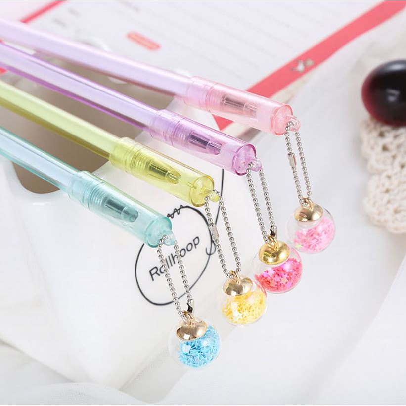 Bút Gel Nước Mực Đen Quả Cầu Nhũ Lấp Lánh H70