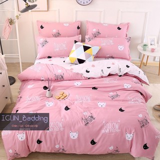 set MẶT MÈO HỒNG bộ Chăn Ga Gối 4 món Poly cotton HÀN QUỐC 100%
