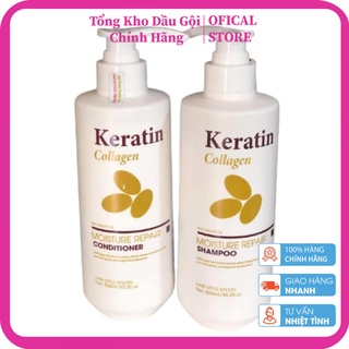  Cặp Dầu Gội Và Xả Keratin Colagen Moisture Repair Shampoo Giúp Cấp Ẩm Nuôi Dưỡng Tóc Giảm Gãy Rụng Kích Mọc Tóc 500ml 