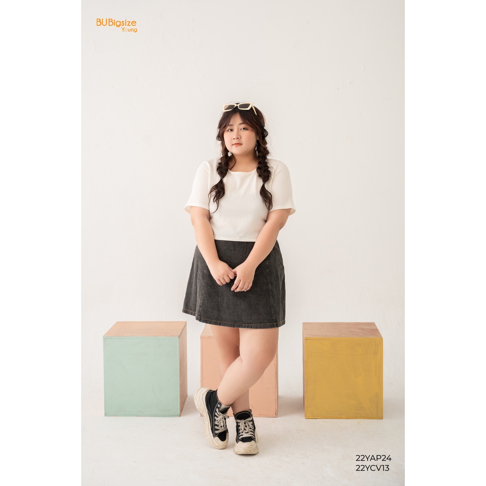 Áo thun xốp dáng ngắn cổ tròn BIGSIZE (55kg đến 95kg) - 22YAP24 - [BU Bigsize Young]