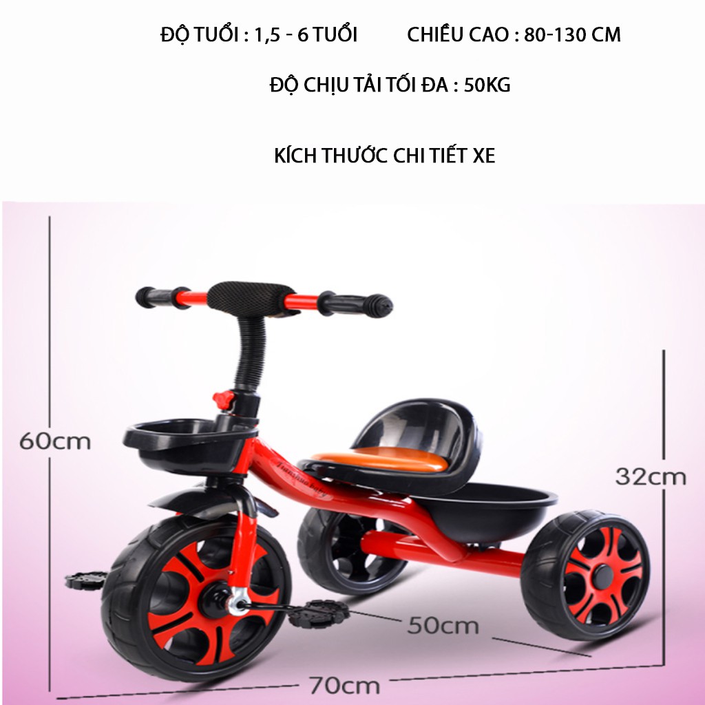 Xe tập đi , chòi chân ba bánh cho bé có bàn đạp, yên bọc da cho bé 2-5 tuổi