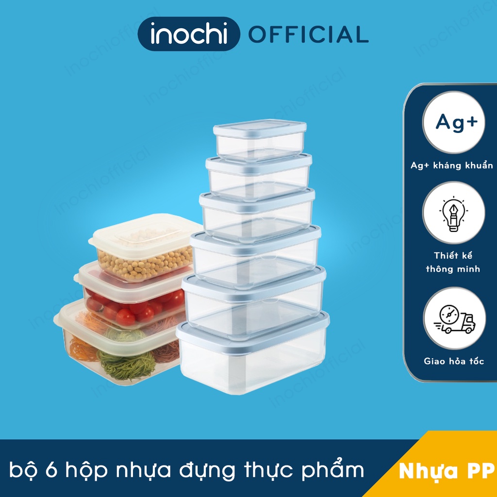 Bộ 6 hộp nhựa đựng thực phẩm chữ nhật Inochi (500-750-1000-1500-2000-2500ml)