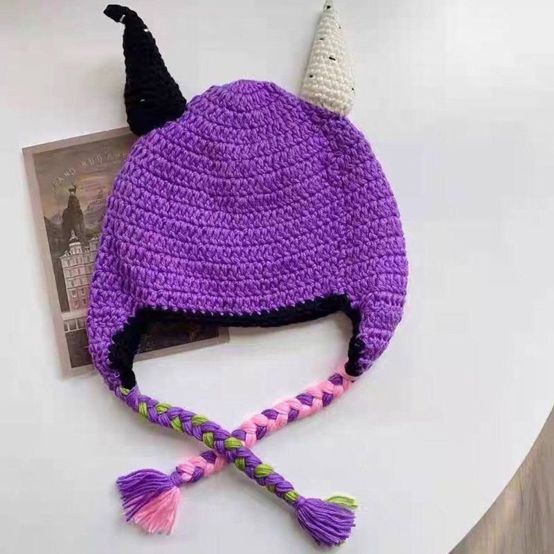 Mũ Len Mềm Giữ Ấm Mùa Đông Hình Sừng Quỷ Thời Trang Unisex