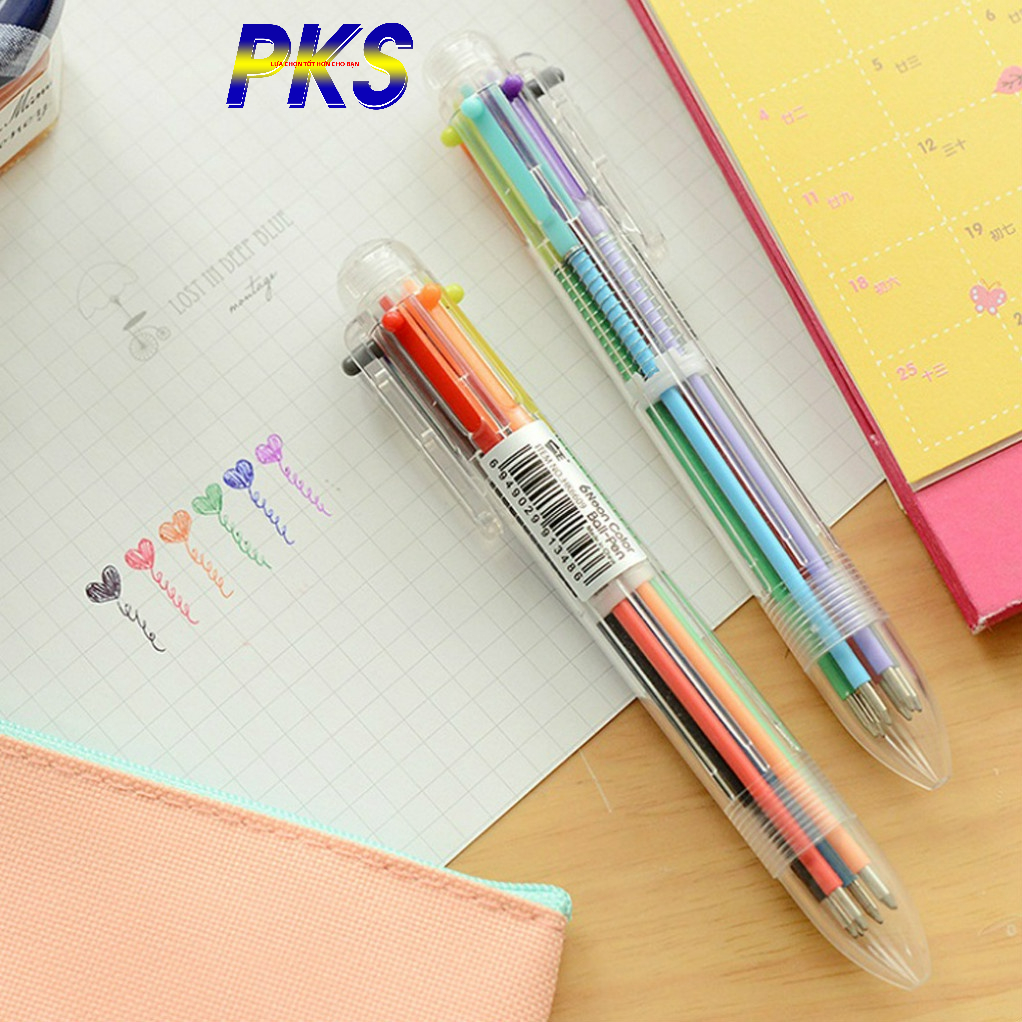 Bút Bi Nhiều Màu Sắc Nét Viết Đẹp - 6 ngòi 6 màu