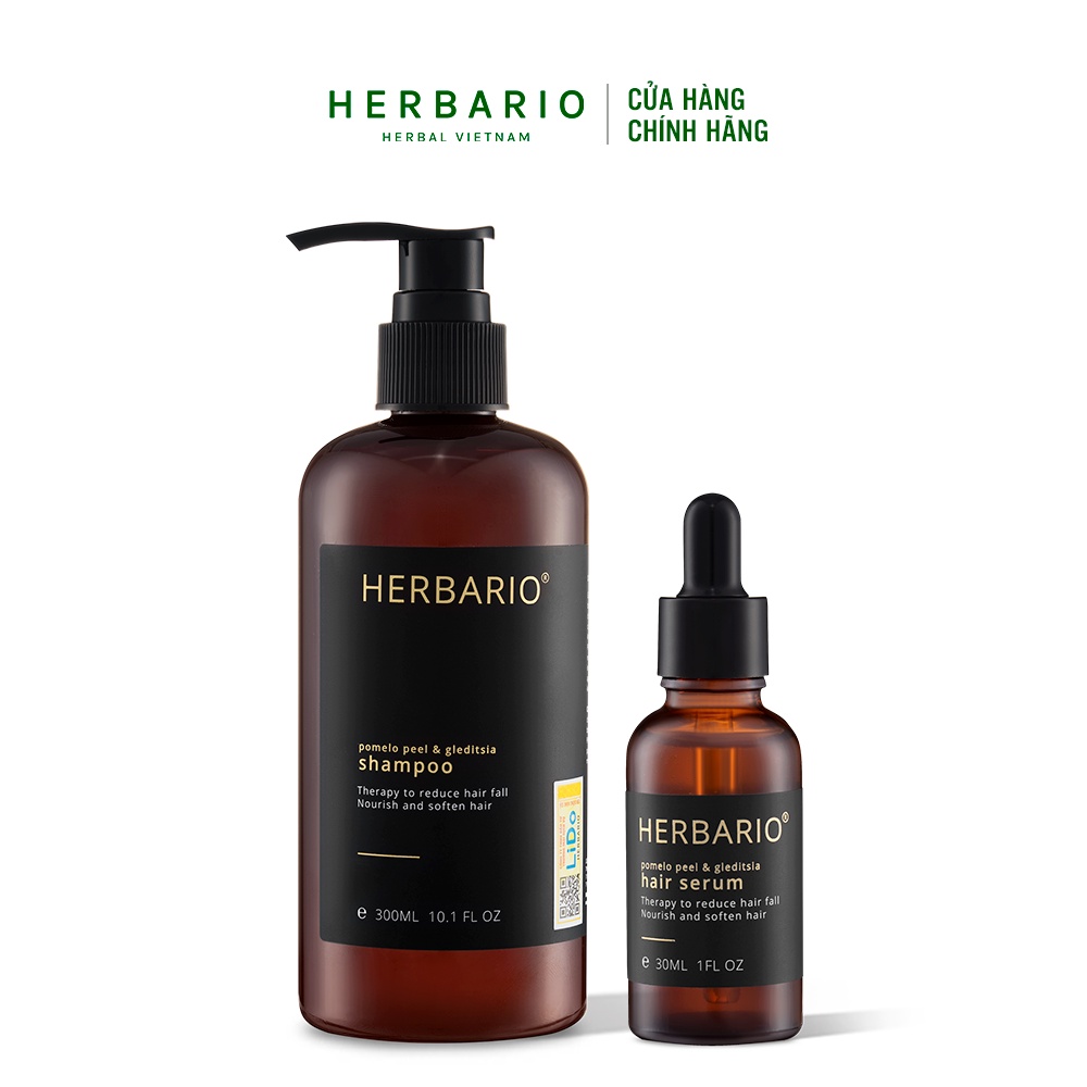  Combo dầu gội Herbario 300ml và serum vỏ bưởi, bồ kết Herbario 30ml