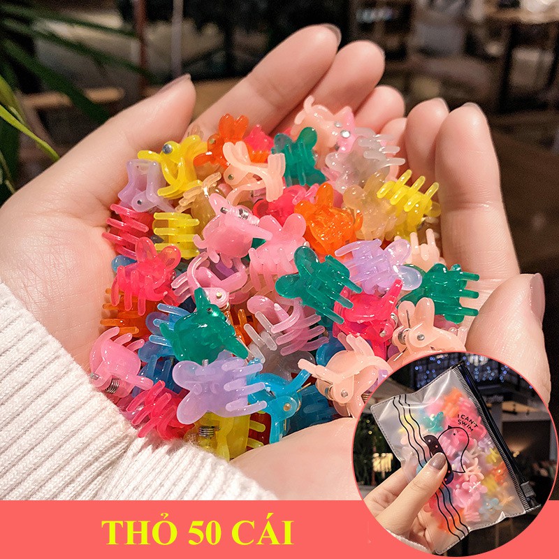 Túi 50 kẹp càng cua mini mix nhiều màu xinh xắn dễ thương phong cách Hàn Quốc cho bé yêu D39