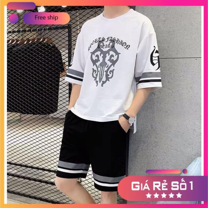 Bộ quần áo nam thể thao cộc tay mặc mùa hè in Hoa Văn, chất thun cotton 2 màu đen/trắng - VIETCEN 😘