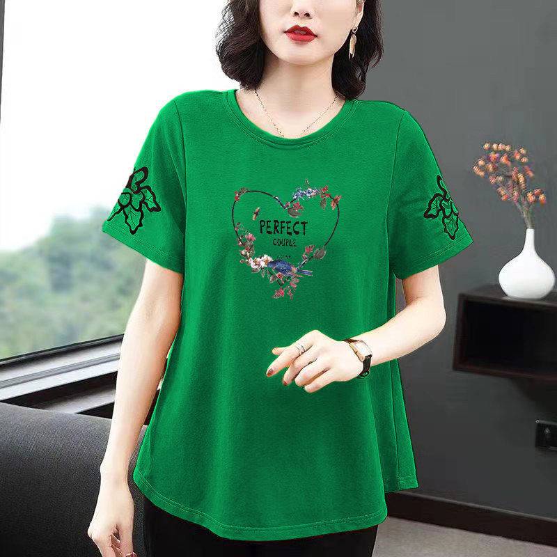 Áo Thun Tay Ngắn Cổ Tròn In Họa Tiết Plus Size Cho Phụ Nữ Trung Niên