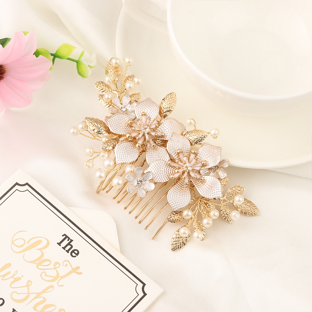 Xước cài tóc cô dâu trang trí hình hoa thiết kế cầu kỳ tinh xảo đính đá đẹp mắt 7*12cm