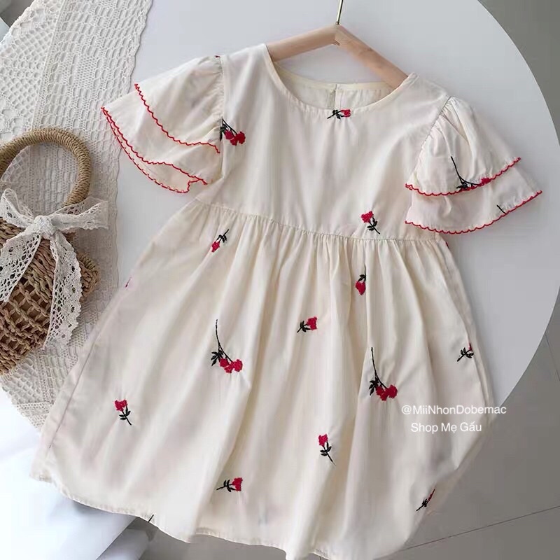 Váy bé gái hoa nhí đầm bé gái cotton trắng thêu hoa phong cách Hàn Quốc 1, 2, 3, 4, 5, 6, 7 tuổi