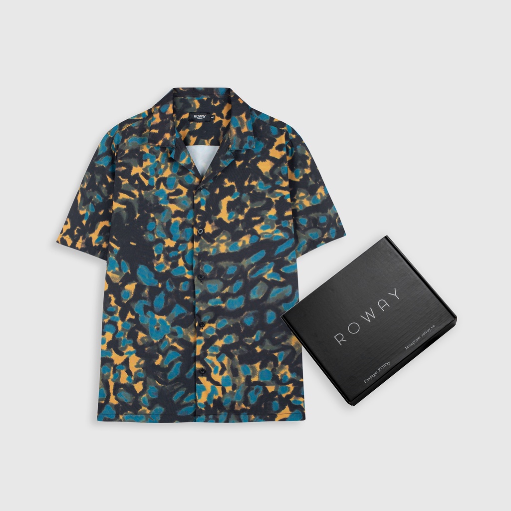 Áo sơ mi nam ROWAY Fullbox, vải lụa thoáng mát, không nhăn, form regular | Sơ mi họa tiết đốm loang